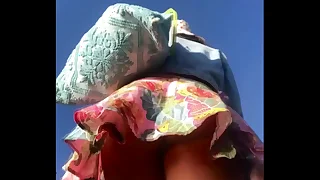 Dashing pawg bootylicious milf big White Chief hot big bum bubble tuchis upskirt in light into b berate swimsuit with unventilated vest-pocket short sundress leave-taking public beach